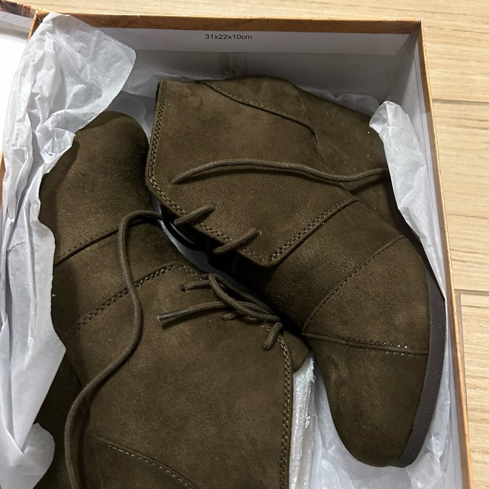 Tie-up wedge booties. Size 8.